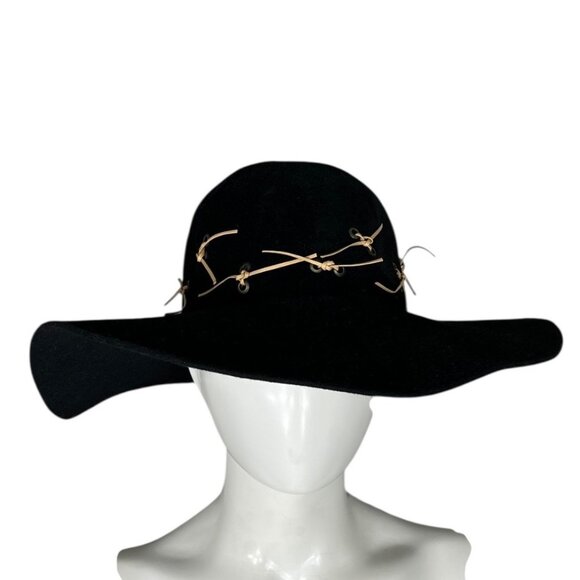 Diva Women\'s 100% Rabbit Fur Felt Hat Black Tan Ties NWT Made in Russia Cowgirl main image 13